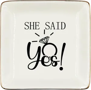 WODMIS Bride to Be Ceramic Jewelry Tray Dish, Engagement Wedding Day Gifts for Lovers Couple Jewelry Plate Ring Trinket Dish, Bridal Shower Gifts, Bachelorette Party Gifts for Her Girlfriend Women 248
