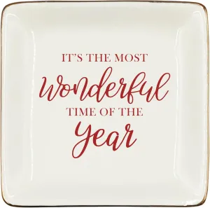 WODMIS It's the Most Wonderful Time of the Year Ceramic Jewelry Tray Dish, Merry Christmas Holiday Red Jewelry Plate Ring Trinket Dish, Happy New Year Gifts for Women Her Girls Lady Wife 468