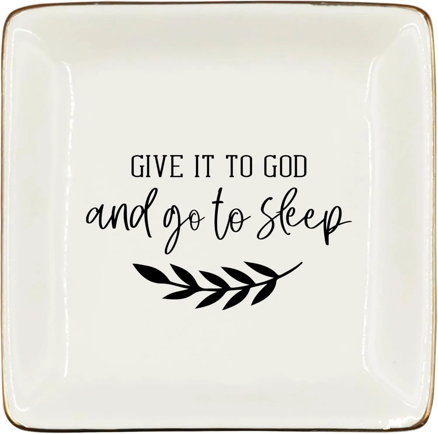 WODMIS Jewelry Boxes Give It To God And Go To Sleep Christian Ceramic Tray Dish, Bible Verse Prayers Jewelry Plate Dish,Christian Ceramic Ring Trinket Dish,Christian Inspirational Gifts for Women