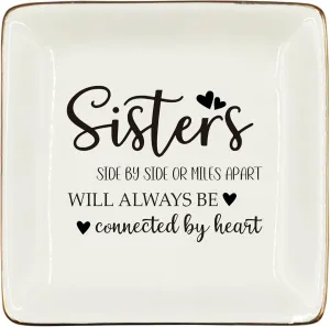 WODMIS Sister Gifts Ceramic Jewelry Tray Dish, Best Friend Birthday Gifts, Thank You Siblings Gifts Jewelry Plate Ring Trinket Dish, Valentines Day Mother's Day Gifts for Women Bestie 486
