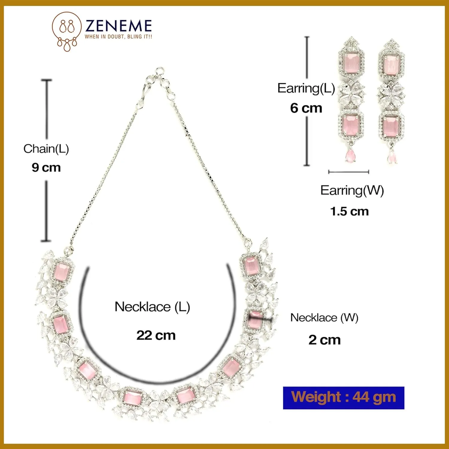 Women Rhodium-Plated with Silver-Toned Green and American Diamond Studded Necklace and Earrings Jewellery Set