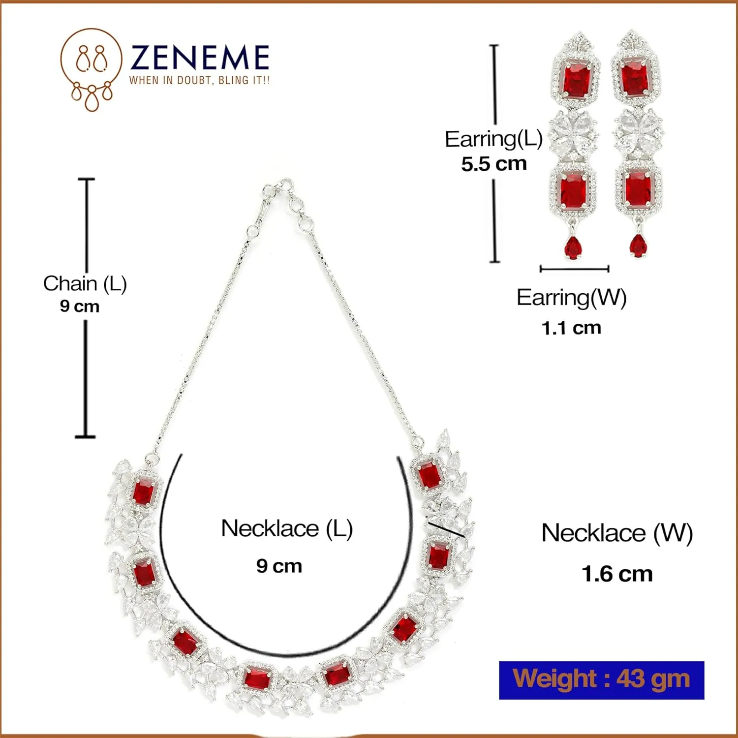 Women Rhodium-Plated with Silver-Toned Green and American Diamond Studded Necklace and Earrings Jewellery Set