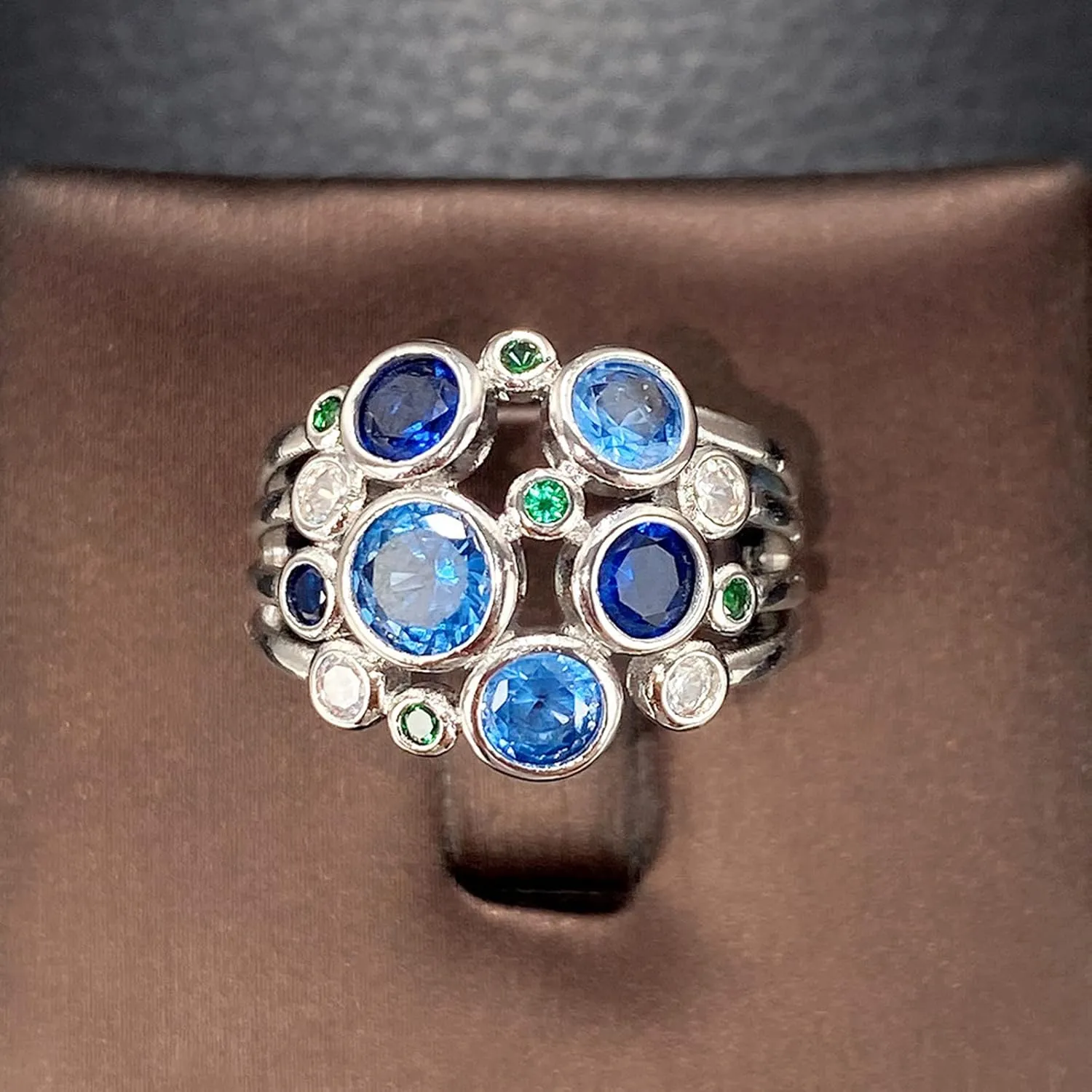 Women's Jewelry Statement Rings 925 Sterling Silver Plated Simulated Blue Topaz Flower Ring