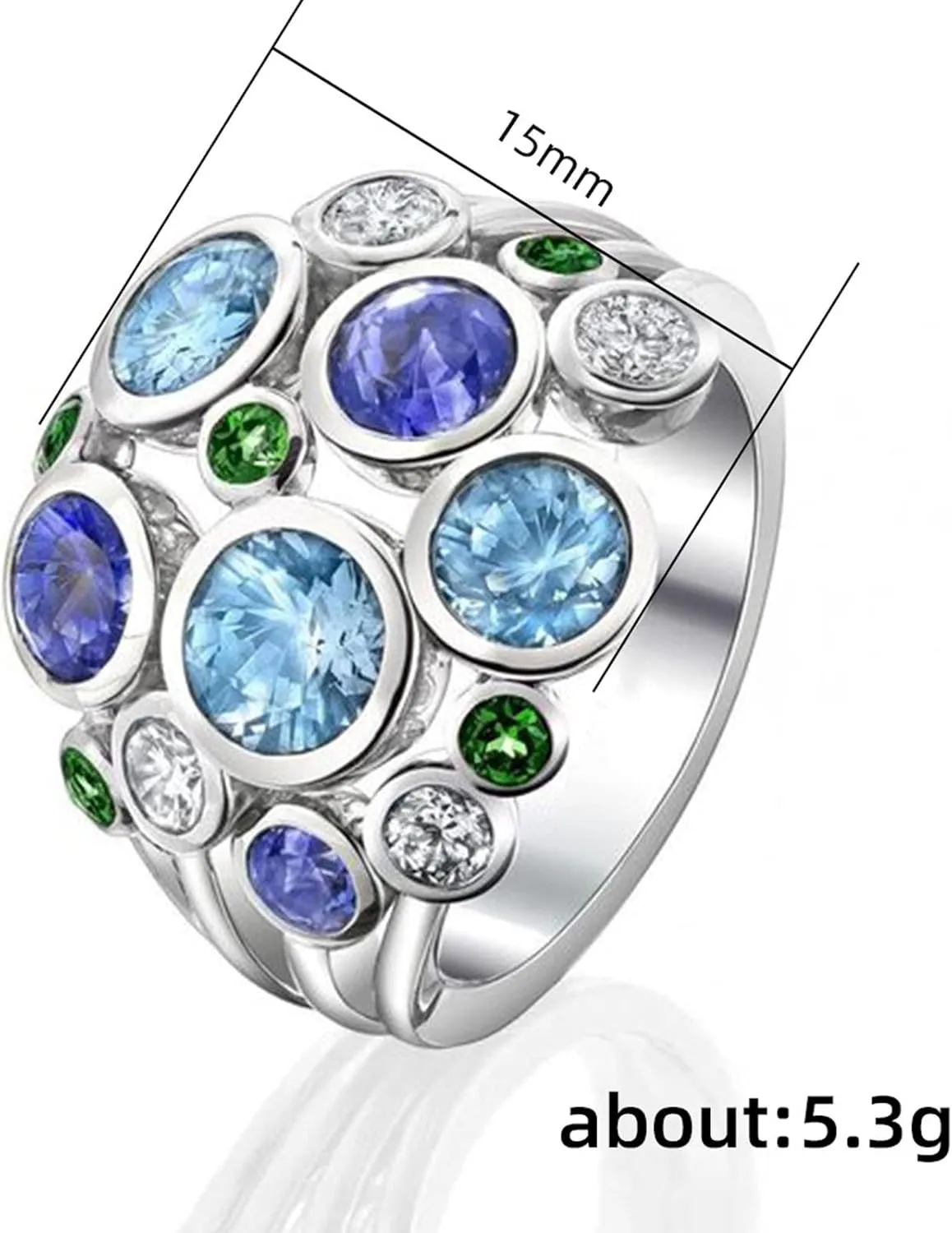 Women's Jewelry Statement Rings 925 Sterling Silver Plated Simulated Blue Topaz Flower Ring