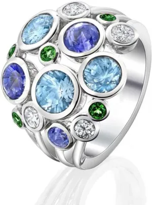 Women's Jewelry Statement Rings 925 Sterling Silver Plated Simulated Blue Topaz Flower Ring