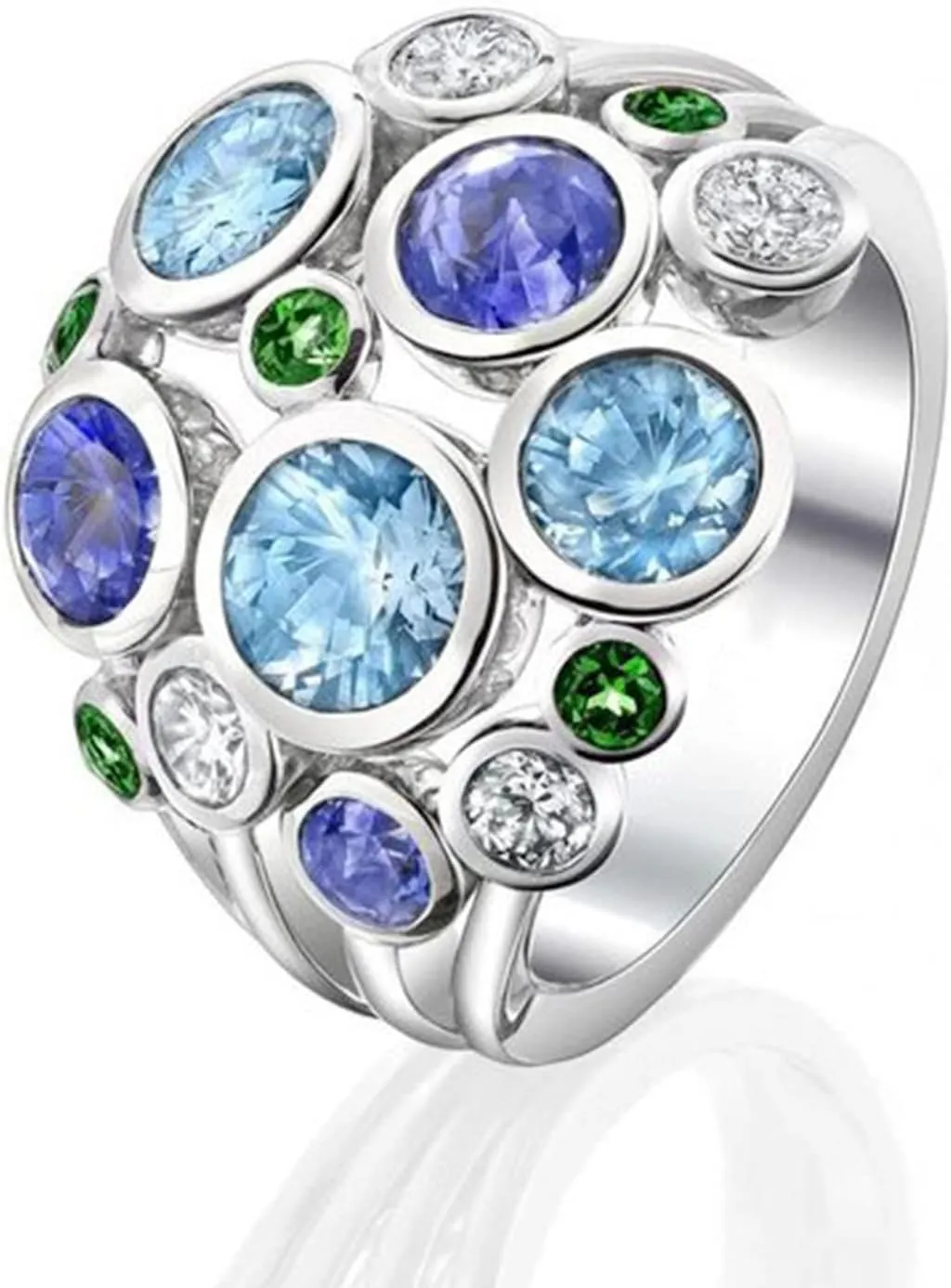 Women's Jewelry Statement Rings 925 Sterling Silver Plated Simulated Blue Topaz Flower Ring