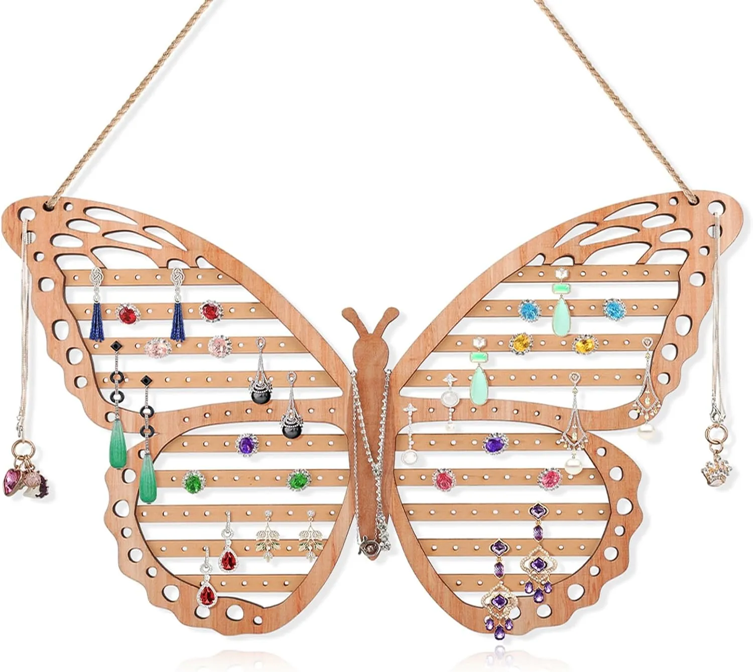 Wood Butterfly Earring Holder for Girls, Rustic Mount Hanging Earring Holder Wall Jewelry Organizer for Necklace Display Women Vendor Events,Craft Home Decor Gift,11 x 11 IN
