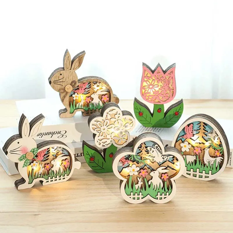 Wooden Easter Decor LED Light