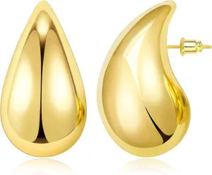 WOWSHOW Chunky Gold Hoop Earrings For Women Lightweight Waterdrop Hoops Earrings with 14K Gold Plated, Hypoallergenic Fashion Jewelry Earrings for Women