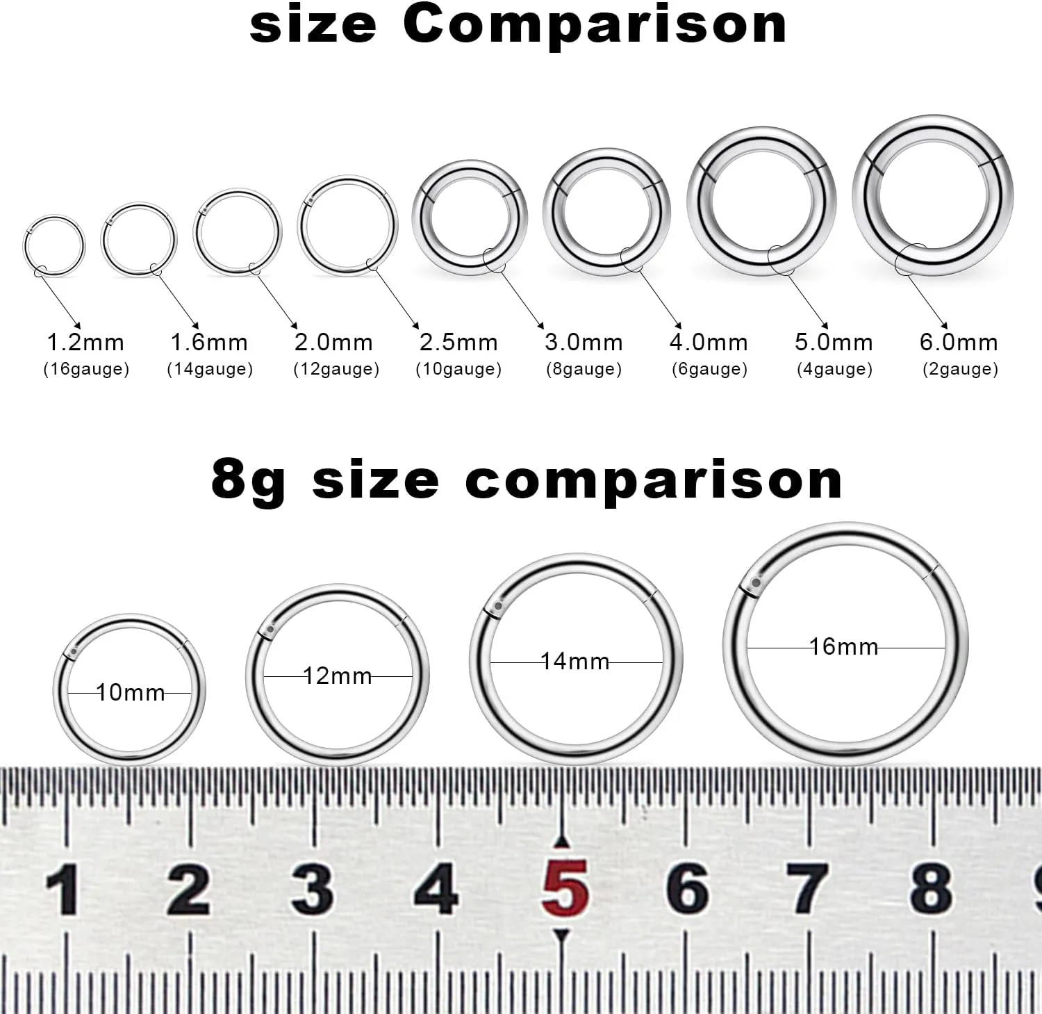 Yaalozei 2G 4G 6G 8G 10G 12G Hinged Large Septum Rings Clicker Surgical Steel Ear Gauges Tunnels Plugs Hoop Earrings Expander Taper Stretching kit Big Septum Nose Ring Piercing Jewelry for Men Women