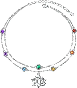 Yearace Ankle Bracelets for Women Sterling Silver Layered Mustard Seed/Butterfly/Lotus Flower/Evil Eyes/Sea Turtle/Lotus Chakra Anklet Adjustable Beach Foot Chain Jewelry Gift for Summer Day