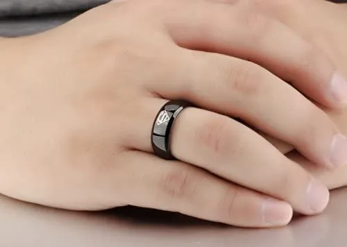 Yellow Chimes Rings for Men Combo of 2 PC Ring Stainless Steel Superman Black Band Rings Set for Men and Boys. (8)