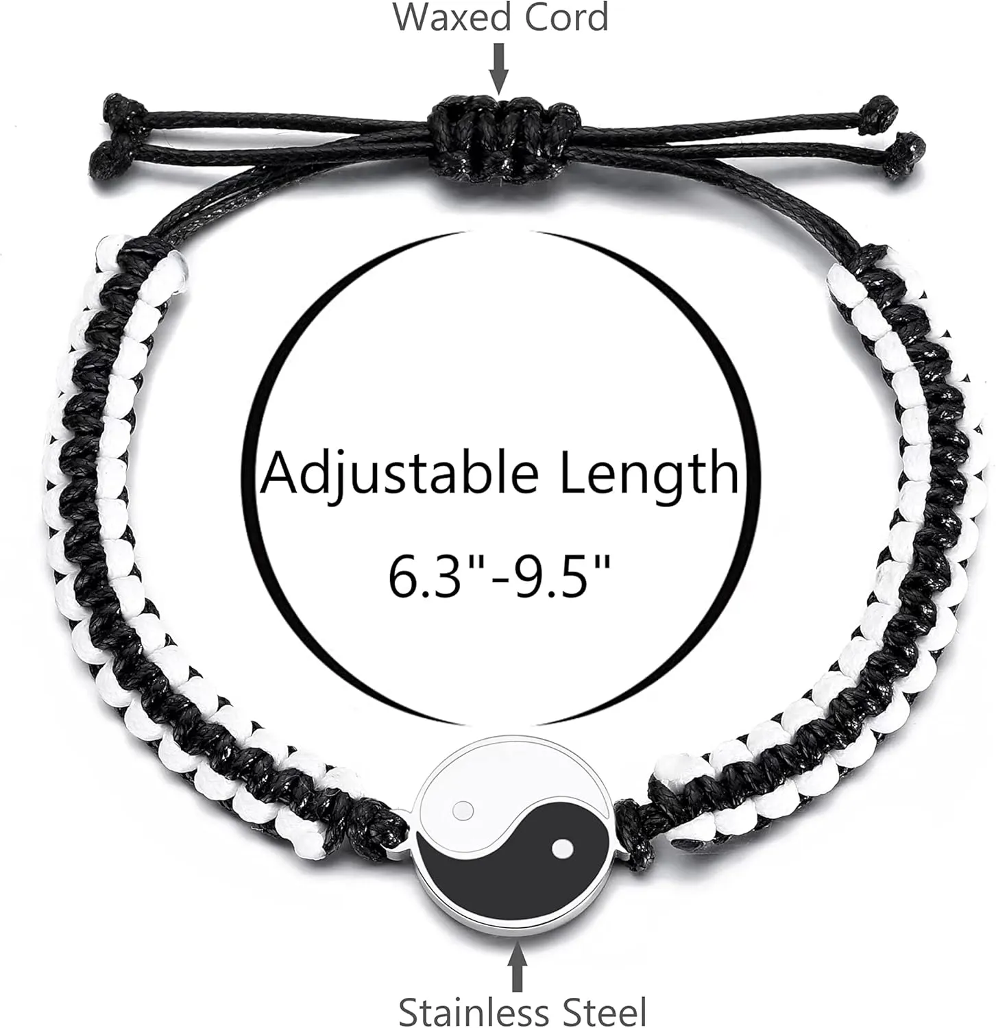 Yin Yang Bracelets for Men and Women Adjustable Bracelet Cord BFF Bracelets