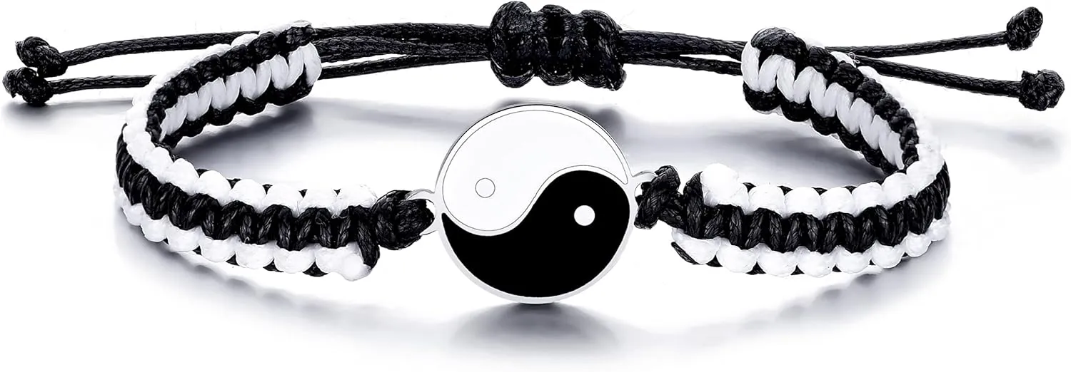 Yin Yang Bracelets for Men and Women Adjustable Bracelet Cord BFF Bracelets
