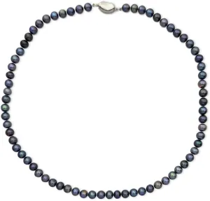 YING LAN Genuine Cultured Black Freshwater Pearl Necklace for Women Ladies, Dainty Pearl Beaded Necklace Strand With Plated Sterling Silver Clasp