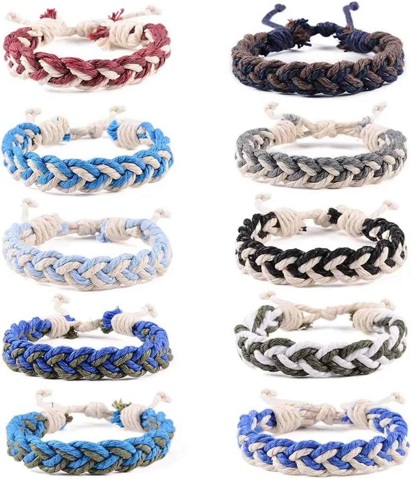 YJT JDYDYJT Hemp Bracelet Set Handmade Braided Woven Friendship Bracelets for Bulk Men Women's Anklet Bracelet Adjustable 16-18cm
