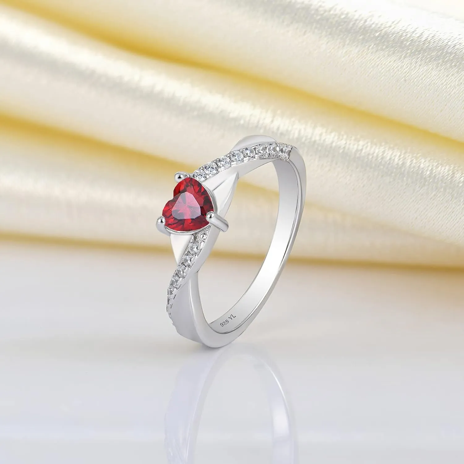 YL 925 Sterling Silver Engagement Rings Heart Cut 5MM 5A Birthstone Infinity Ring for Women