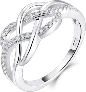YL Celtic Knot Rings 925 Sterling Silver Twisted Knot Ring 18k White Gold Plated Infinity Statement Rings