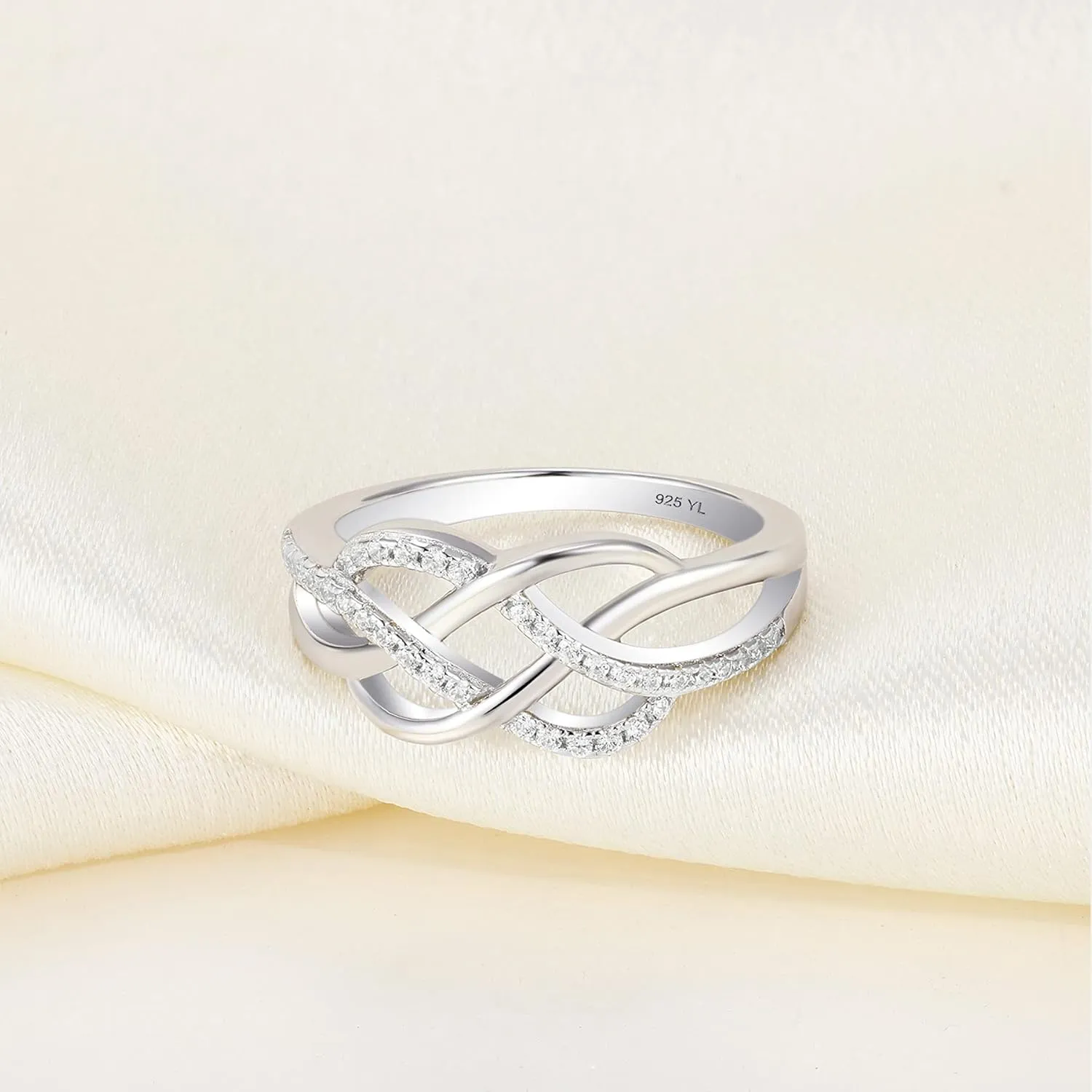 YL Celtic Knot Rings 925 Sterling Silver Twisted Knot Ring 18k White Gold Plated Infinity Statement Rings