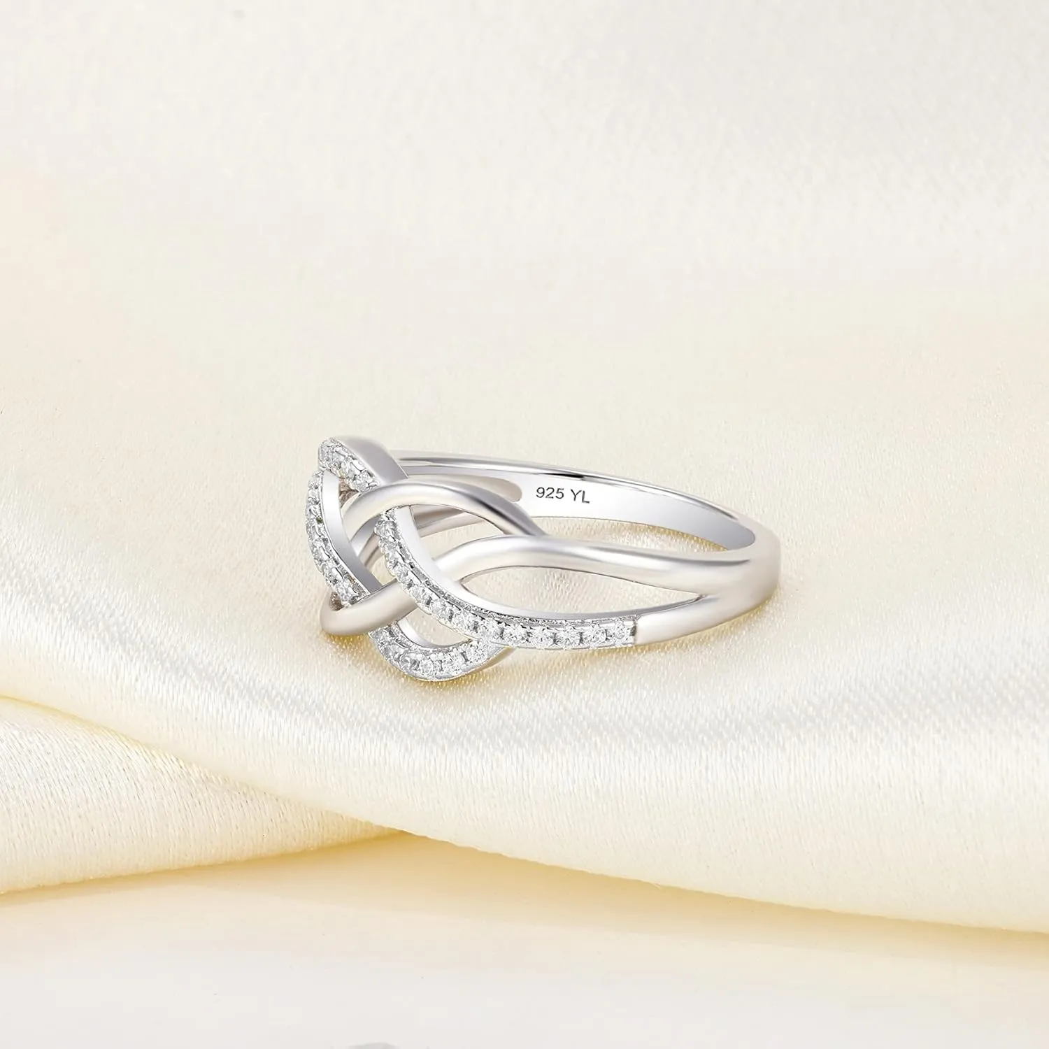 YL Celtic Knot Rings 925 Sterling Silver Twisted Knot Ring 18k White Gold Plated Infinity Statement Rings