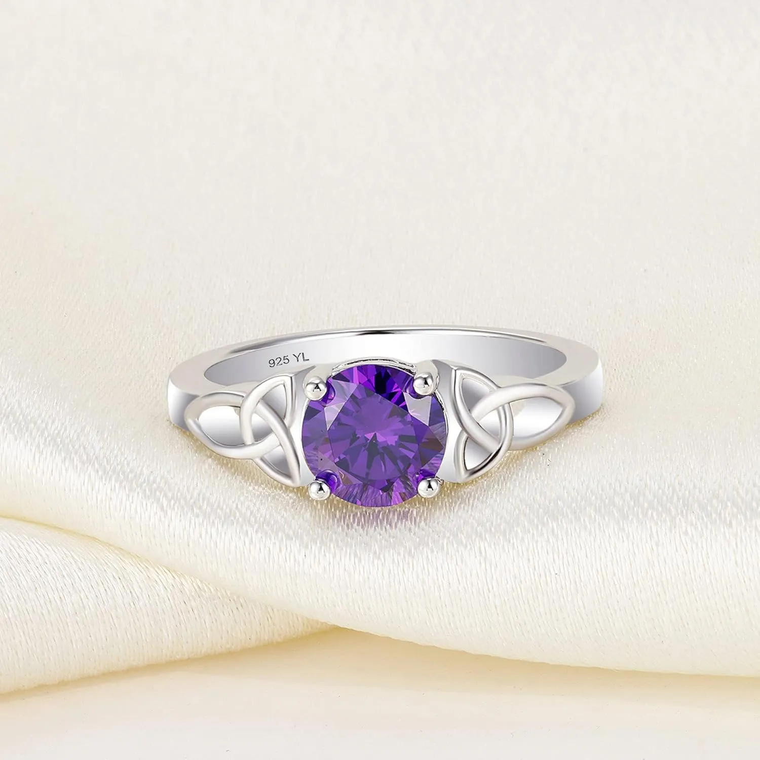 YL Celtic Knot Rings for Women 925 Sterling Silver Birthstones 18k White Gold Plated Statement Rings