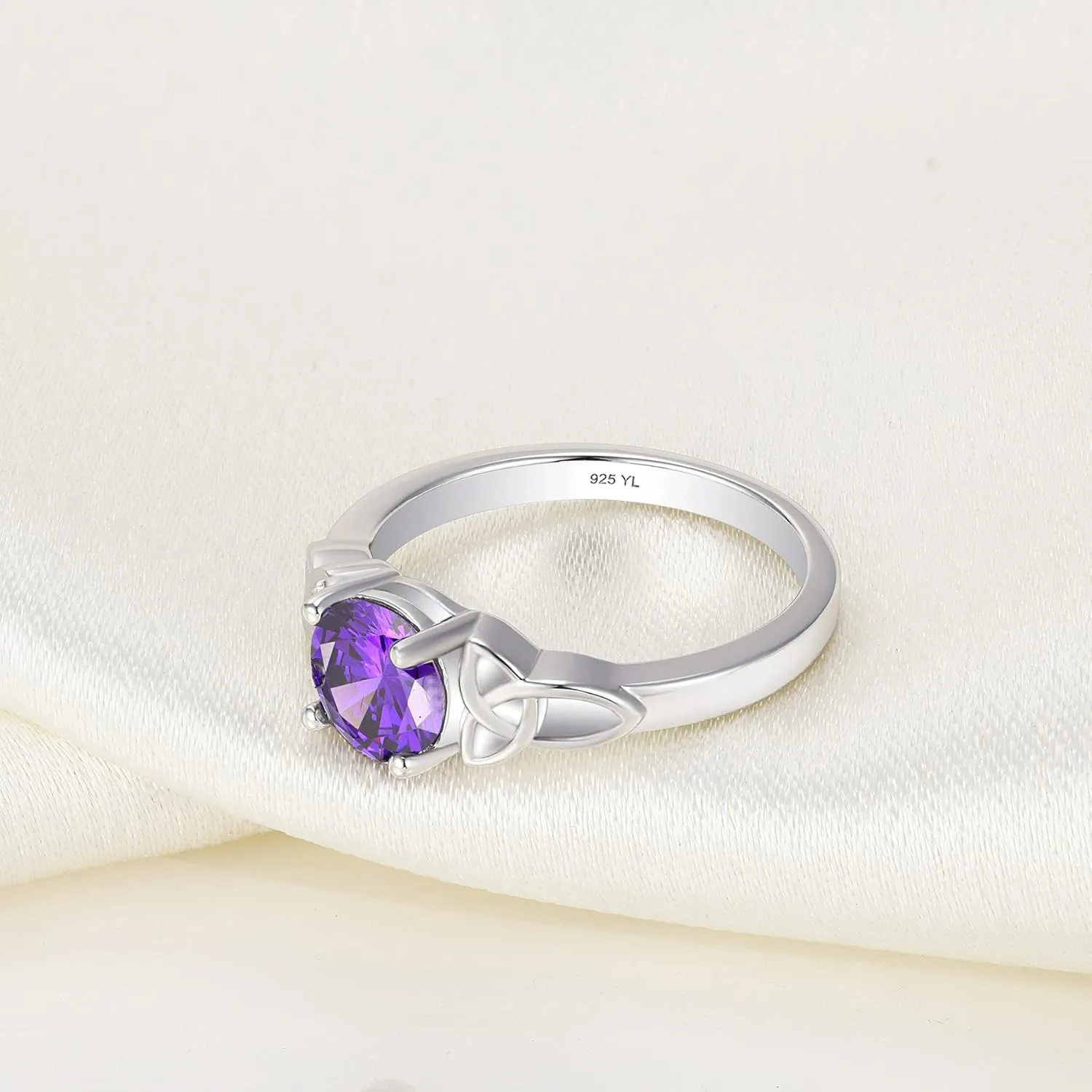 YL Celtic Knot Rings for Women 925 Sterling Silver Birthstones 18k White Gold Plated Statement Rings