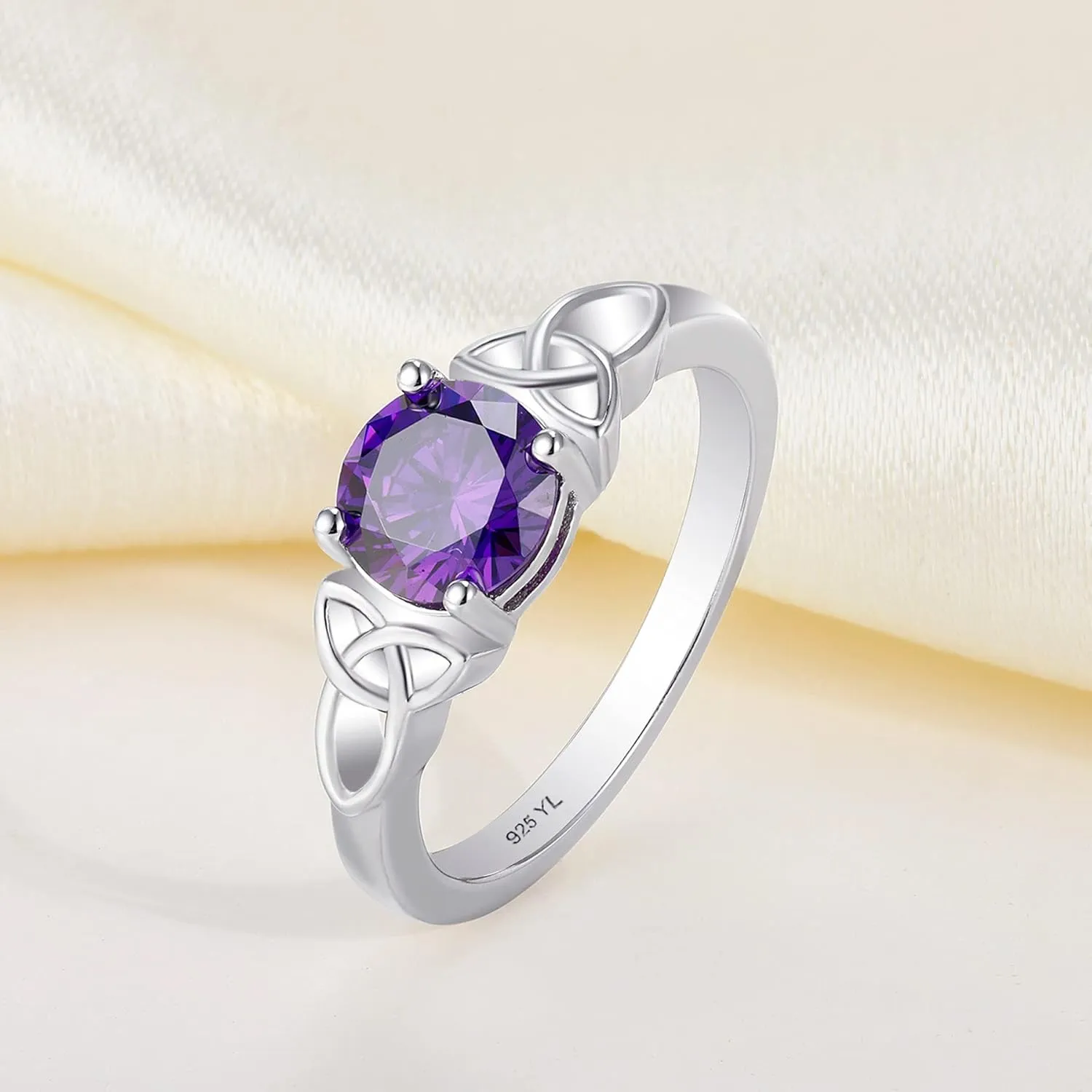 YL Celtic Knot Rings for Women 925 Sterling Silver Birthstones 18k White Gold Plated Statement Rings