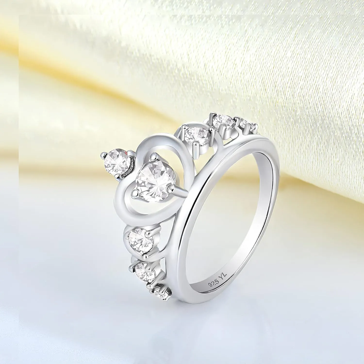 YL Crown Rings 925 Sterling Silver Heart Engagement Rings Queen Birthstones Anniversary Jewelry