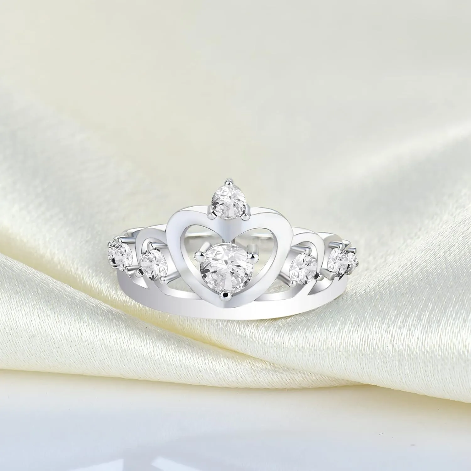 YL Crown Rings 925 Sterling Silver Heart Engagement Rings Queen Birthstones Anniversary Jewelry