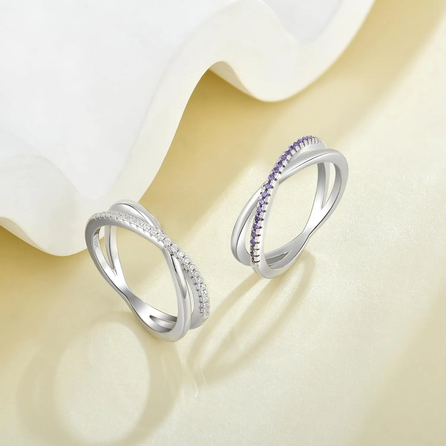 YL X Ring 925 Sterling Silver Stackable Rings 1mm Birthstone Criss Cross Ring for Women