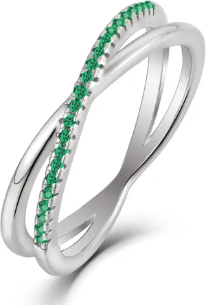 YL X Ring 925 Sterling Silver Stackable Rings 1mm Birthstone Criss Cross Ring for Women