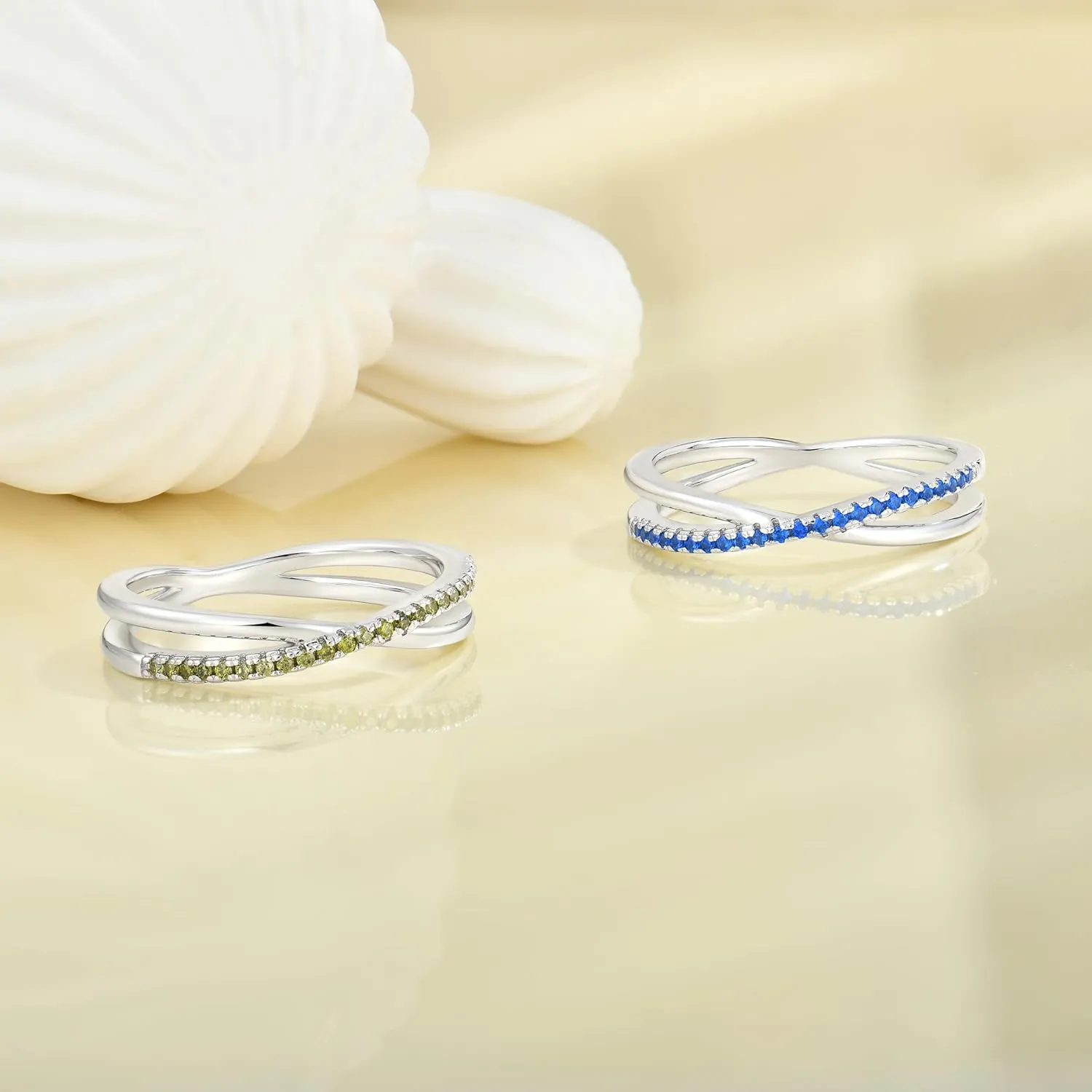 YL X Ring 925 Sterling Silver Stackable Rings 1mm Birthstone Criss Cross Ring for Women
