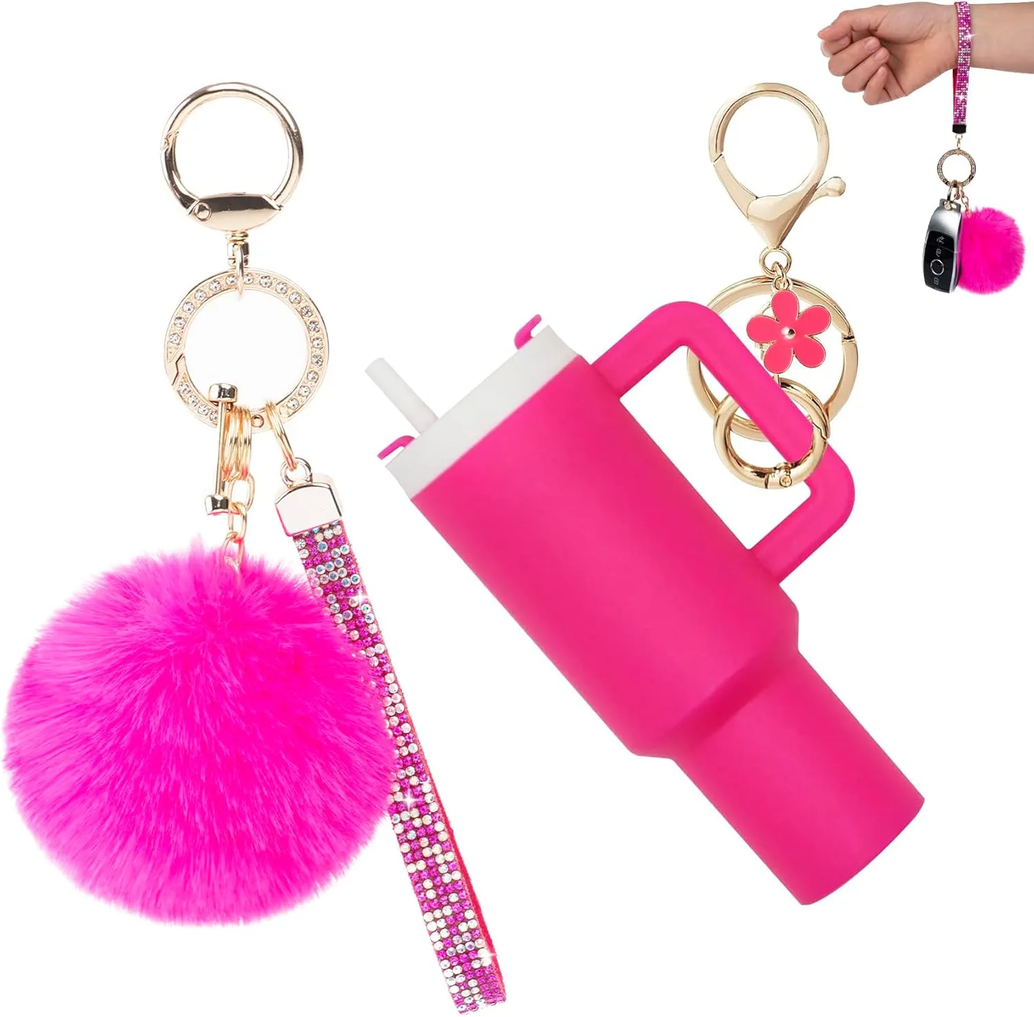 YOU WIZV Mini Stanley Cup Keychain, Mini Tumbler Keychain Chapstick Holder for Women Girls Bag Purse Handbag Backpack