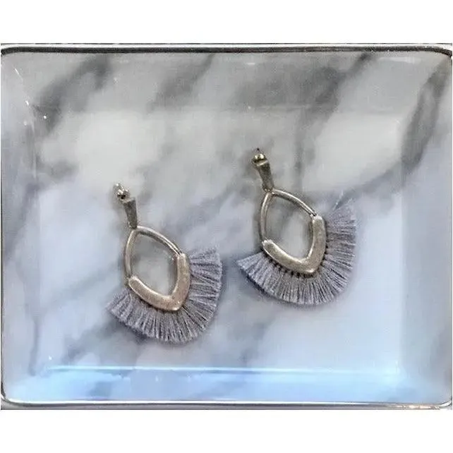 Zelda Light Grey Tassel Drop Earrings